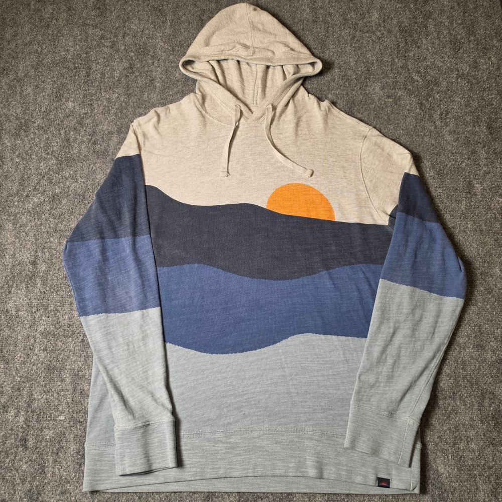 Faherty Brand Mens XL Organic Cotton Scenic Mountain Sunset Graphic Hoodie Grey
